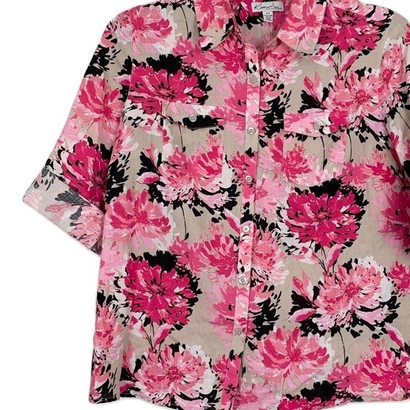 SALE! KIM ROGERS 100% Linen Button Down Top Size Petite Medium - Picture 3 of 6